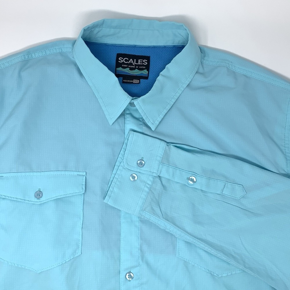 Scales Gear Performance Teal Blue Long Sleeve Button Up‎ Men's Shirt  XXXL